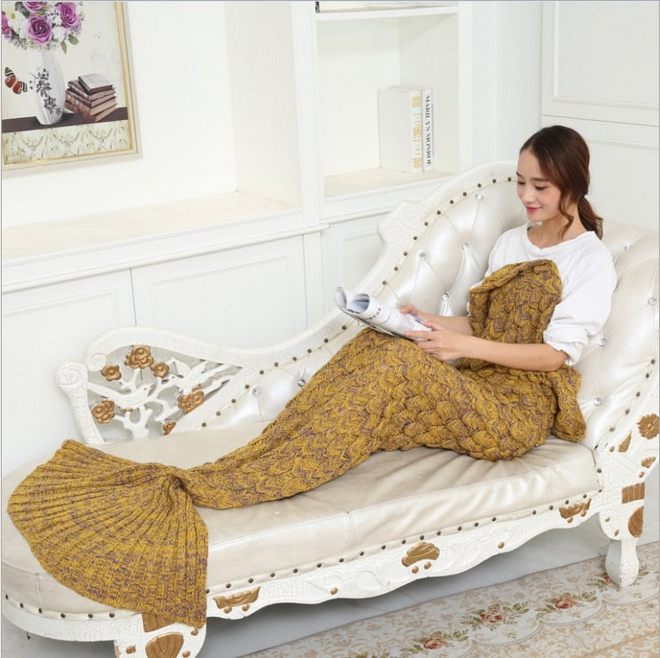 Light Brown Fish Pattern Mermaid Tail Blanket