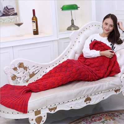 Red Fish Scale Mermaid Tail Blanket