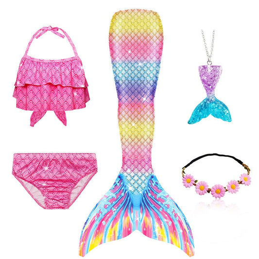 Butterfly Rainbow Mermaid Tail Swimsuit Set