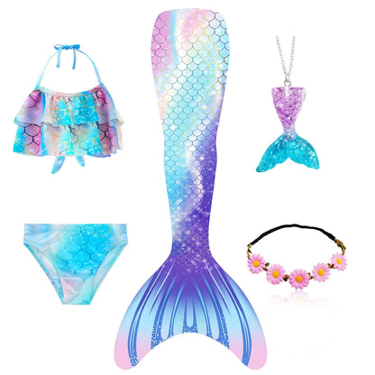 Colorful Aqua Mermaid Tail Swimsuit Set