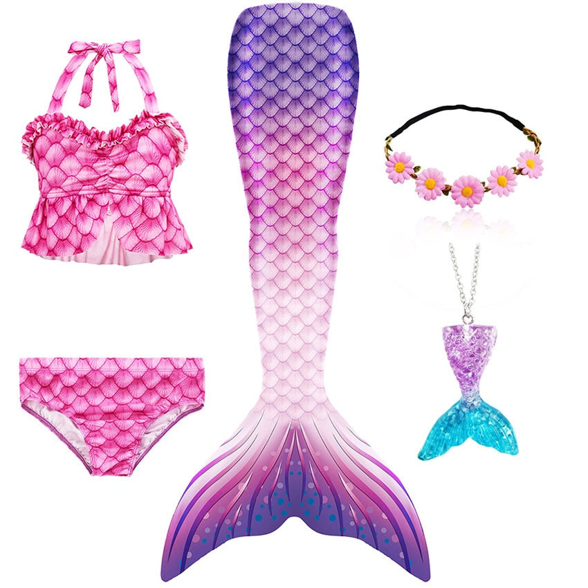 Rose-Pink Top Mermaid Tail Swimsuit Set