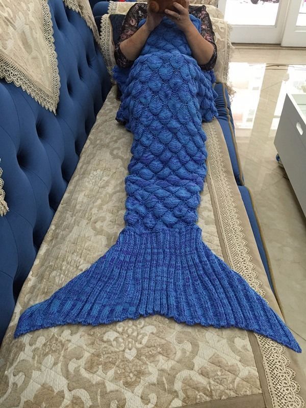 Ocean-Blue Fish Scale Mermaid Tail Blanket