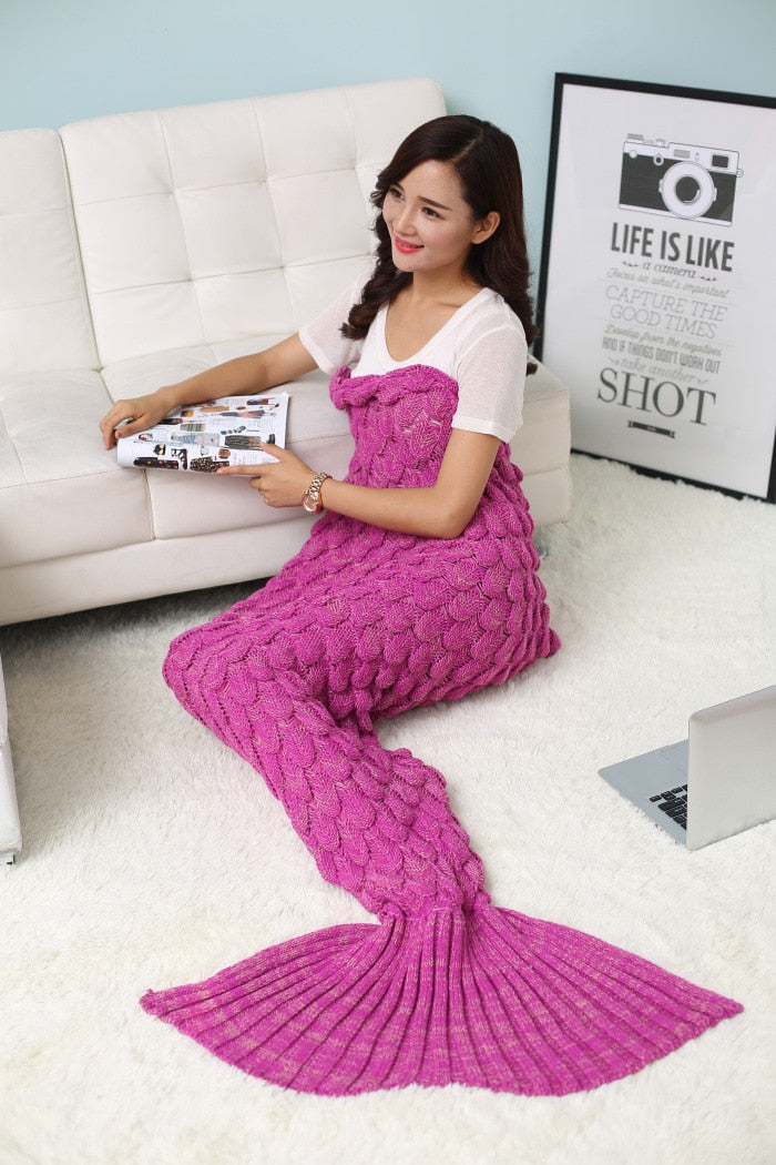 Rose-Pink Mermaid Tail Blanket