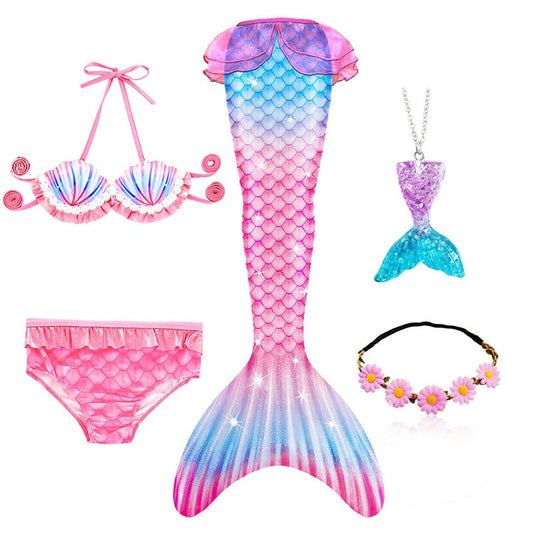 Light Pink Top Mermaid Tail Swimsuit Set