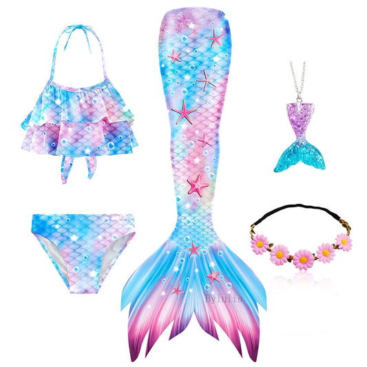 Star Printed Mermaid Tail Swimsuit Set