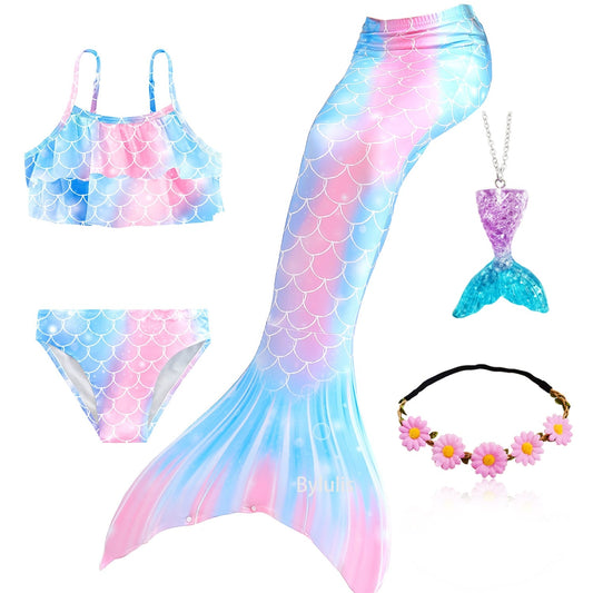 Pink & Blue Mermaid Tail Swimsuit Set