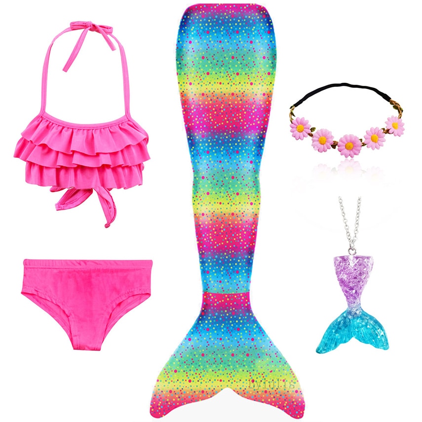 Dotted Rainbow Mermaid Tail Swimsuit Set