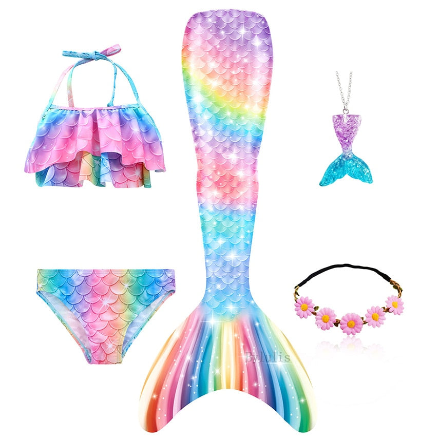 Hawaiian Rainbow Mermaid Tail Swimsuit Set