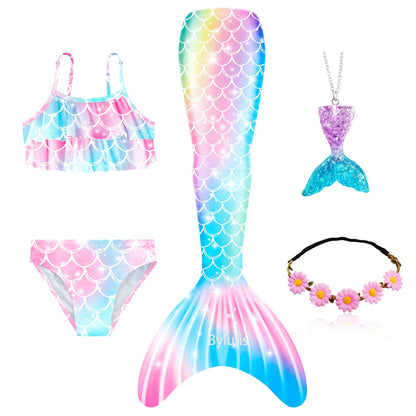 Glittering Rainbow Mermaid Swimsuit Set