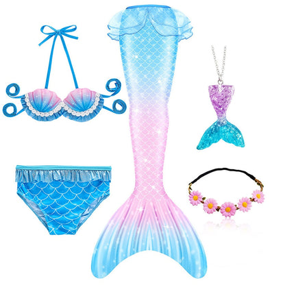 Blue & Pink Mermaid Tail Swimsuit Set